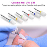 Ceramic Nail Drill Bits Kit 10pcs- 3/32 Inch Professional Acrylic Gel Nail Bit Diamond Carbide Cuticle Remover Bits for Electric Manicure Pedicure Nail Drill