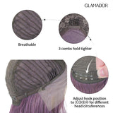 Purple Lace Front Wig GLAMADOR Fashion Wavy Long Synthetic Wig, Half Hand Tied Body Wave Wig for Women Girls Cosplay Dating Party, Heat Resistant Replacement Wigs with Wig Cap 22 inches