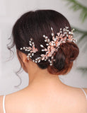 Denifery Wedding Rose Gold Rhinestone Pearls Flower and Leaf Hair Comb Bridal Vintage Headpiece Crystal Women Hair Comb Bridal Hair Comb with 2 Pins Wedding Hair Piece Wedding Accessories