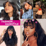 Short Bob Wigs Body Wave Human Hair Wig with Bangs Brazilian Virgin Human Hair None Lace Front Wigs With Bangs 130% Density Glueless Machine Made Wigs For Black Women 10 Inch