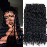 6Packs Goddess Locs Crochet Braids Black Wavy Faux Locs Crochet Hair Curly Ends Dreadlocks Synthetic Braiding Hair Extensions (18" 6Packs, 1)