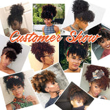 CHOOH Afro High Puff Hair Bun Ponytail Drawstring With Bangs Synthetic Short Kinkys Curly Pineapple Pony Tail Clip in on Wrap Updo Hair Extensions for African American Women (1B/Bug)