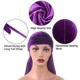 12 Packs Velvet Durag for Men and Women Unisex Crushed Velvet Waves Durags Cap Long Tail Headwrap Durag Turban Hat Head Wrap with 4pcs Stocking Cap Long Wide Straps Do Rag Durag Pirate Hat