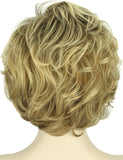 Kalyss Short Curly Wavy Ombre Blonde Wigs with Hair Bangs Natural Looking Dark Roots Synthetic Full Hair Wig