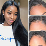 4x4 Lace Front Wigs Human Hair Unprocessed Brazilian Straight Virgin Human Hair Pre Plucked Hairline With Baby Hair for Women 150% Density with Natural Black Color 16 Inch.