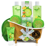 Home Spa Bath Basket Gift Set - Aromatherapy Kit for Men & Women - Natural Cucumber with Organic Melon - 12 Piece Skin Care Set Includes 2 Organic Melon Soaps, Lotion & More - Ideal Mother’s Day Gift