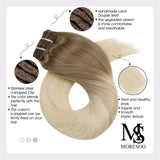 Hair Extensions Clip in Human Hair Moresoo 16 Inch Remy Hair Extensions Color 6 Brown Fading to 613 Blonde Clip ins Human Hair Clips Extensions Full Head Hair 7PCS 100G