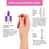 Tungsten Carbide Electric Nail Drill Bits Set for Acrylic Nails 3/32”, Emery Safety Professional Cuticle Diamond Bits for Manicure Efile, 7 Pieces Acrylic Gel Nail Kits Nail Art Salon Tools Home Use