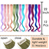 Colored Clip in Hair Extensions 22 Inch Rainbow Hair Synthetic straight Hair Extensions for Women Girls Kids Gift Multi-Colors Party Clip in Synthetic Hairpiece