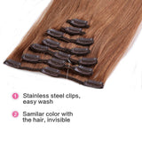 100% Remy Human Hair Clip in Extensions Grade AAAAA Natural Hair Full Head 7pcs 16clips Standard Weft Long Silky Straight for Women Fashion and Beauty (18" /18 inch 70g,#30 Light Auburn)