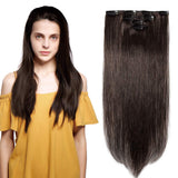 SEGO Clip In Hair Extensions Clip In Human Hair Extensions 100% Remy Hair Silky Straight 3/4 Head Double Drawn With Thick End 4 Pcs 8 Clips 40g 10 Inch #02 Dark Brown