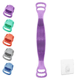 Body and back brush, 100% Silicone, [106 cm or about 40 in] in length, soft bristles, lathers well, long belt size, multiple colors, free hanger included (Purple)