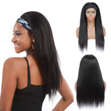 Headband Wig Curly Yaki Straight Human Hair Blend Wigs For Black Women Glueless Natural Color Costume Wig None Lace Front Wigs Silky Machine Made Wig 150% Density 22 Inches