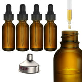4 Pack Essential Oil Bottles - Round Boston Empty Refillable Amber Bottle with Glass Dropper [ Free Stainless Steel Funnel ] for Liquid Aromatherapy Fragrance Lot - (1/3 oz) 10ml