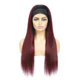 Seelaak Headband Straight Wig Ombre Burgundy Straight Human Hair None Lace Front Wigs 10A Brizilian Hair Machine Made Headband Wig for Black Women 150% Density 14 Inch