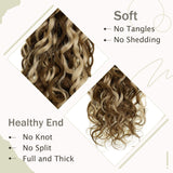 Easyouth Tape in Curly Hair Extensions Human Hair Natural Wave Hair Highlight Color Chocolate Brown Mixed Honey Blonde Hair Extensions Natural Wave 16 Inches 50g 20Pcs