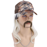 Cfalaicos Tiger King Joe Exotic Costume Wig with Hat (Tiger Pattern Hat + Wig Set)