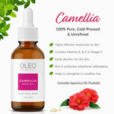 100% Pure Japanese Camellia Seed Oil - Authentic Tsubaki Oil - Japonica - Cold Pressed, Unrefined - Nourish, Moisturize with Natural Antioxidants, Hair and Skin - Rich in Vitamin E - 60ml