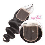 5X5 Closure Human Hair Pre Plucked Bleached Knots Baby Hair Around Brazilian Virgin Hair 130% Density Grade 8A Natura Color Body Wave Closure 10 Inch
