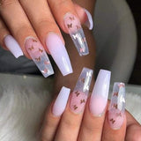 Nail Tips for Acrylic Nails 500PCS Coffin Fake Nails with Glue Holographic Sequins for Nail Stickers and Butterflies Nail Art(10 Sizes French Nails)