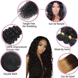 Brazilian Virgin Kinky Curly Human Hair 3 Bundles 8A 100% Unprocessed Curly Wave Human Hair Bundles Kinky Hair Weave Natural Black Color(10-12-14)