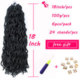 18 Inch Wavy Gypsy Locs Crochet Hair Tricolour Braiding Hair Gypsy Faux Locs Crochet Hair 3 Tone Ombre Curly Goddess Faux Locs Butterfly Locs Crochet Hair 24 Strands African Roots Braid(6Pcs,1B)