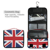 XLING Toiletry Bag British Union Jack Flag Stripe Wash Gargle Bag Travel Portable Cosmetic Makeup Brush Case with Hanging Hook Organizer for Women Men