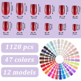 960 Pieces 47 Sets Medium Square Press on Nails Fingernails Glossy False Nail Artificial Fake Nail Full Cover Colorful Acrylic Nail Tip Kit for Women and Girls (Glossy Color)