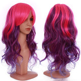 S-noilite Ombre Pink Blue Purple Cosplay Costume Wigs 24inch Long Wavy Heat Resistant Synthetic Hair Colorful Halloween Party Full Wig with Bangs for Women