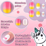 164 Pieces Children Nails Kids Fake Nail Press on Full Cover Glitter Gradient Color Girl Short False Nails 7 Days Unicorn-themed Cute False Nails for Kids Little Girls Nail Decoration, 7 Boxes