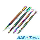 AAProTools Cuticle Pusher Remover with Nipper Colorful Stainless Steel manicuring Nail Art Tool Set