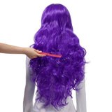 Wigood 32" Purple Long Curly Hair Wig with Side Blunt Bangs Cosplay Anime Wig for Women Halloween Purple Wigs