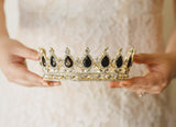 SWEETV Crystal Queen Crown for Women, Rhinestone Wedding Tiara Headband, Full Round Princess Crown Hair Accessories for Prom Birthday Costume Party,Black+Gold