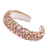 Baroque Padded Headband Velvet Rhinestone Hair Hoop Handmade Elastic Crystal Headband for Women Wedding Bejewelled Statement Headband (Water drop drill(Blue))