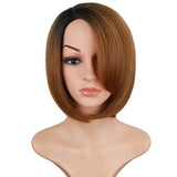 Brown Bob Wigs With Bangs For Black Women Side Part Brown Bob Wigs With Side Bangs Synthetic Brown Bob Wigs Short Straight Bob Wigs 12 Inch (Ombre Brown 1B/27#)