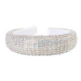 AWAYTR Velvet Padded Rhinestone Baroque Headband - Large Padded Cloth Races Goth Wedding Headpiece for Women (White - Colored Diamonds)
