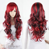 AneShe Anime Cosplay Wigs Red and Black for Women Long Curly Hair Wigs Lolita Style Wigs (Red+Black)