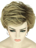 Kalyss Short Curly Wavy Ombre Blonde Wigs with Hair Bangs Natural Looking Dark Roots Synthetic Full Hair Wig