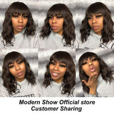 Bob Curly Wig Synthetic Short Black Wig with Bangs Natural Looking Heat Resistant Fiber Hair for Women (Brown)