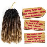 VETYES 3 Packs Spring Twist Hair Ombre 8 Inch Crochet Braids Kanekalon Synthetic Hair Extensions Braiding Hair Kinky Curly Twist High Temperature Fiber(Black/Dark Brown/Light Brown)