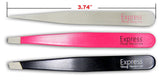 Express Beauty Boutique Tweezers 3pcs Set Pink Case Professional Quality Stainless Steel Precision Eyebrow Tweezer for Ingrown Hair Shaping Eyebrows.