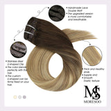 Moresoo Clip in Hair Extensions 18 Inch Remy Hair Extensions Clip in Human Hair Clip on Hair Color #6 Medium Brown to #14 Honey Blonde and #26 Blonde Hair Extensions Human Hair Clip in 7pcs 100g
