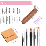 28PCS Nail Art Brushes Manicure tools Pedicure kit Valentine's Day Nail Liner Ombre Brush Nail Painting Design Nail Art Pens Cuticle Removal Tools Scissors Ear Pick Leather Case (Pink)