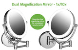 Ovente Wall Mounted Makeup Mirror 7.5 Inch with 10X Magnification and Diffused LED Ring Lights, Double-Sided with 360 Degree Swivel Design, 2 Choices of Power Supply, Polished Chrome (MLW75CH1X10X)