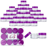 Beauticom 20G/20ML Clear Round Sample Container Jars with Purple Lids for Lotion, Creams, Toners, Lip Balms, Cosmetic, Makeup - BPA Free (48 Pieces)