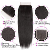 Flady Straight Human Hair 3 Bundles with Closure Grade 8A Virgin Unprocessed Malaysian Straight Hair Bundles with Lace Closure (14 16 18+12inch)