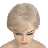 Baruisi Short Blonde Wigs for Women Natural Synthetic Pixie Wig with Bangs Heat Resistant Cosplay Hair Wig with Wig Cap