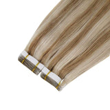 LaaVoo Tape in Hair Extensions Human Hair Highlight Blonde Seamless Soft Tape in Real Hair Extensions Golden Brown Highlight Light Blonde Tape on Blonde Hair Extensions Double Sided 20Pcs 50g 14”