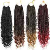 Box Braids Crochet Braids Curly Ends Goddess Box Braids Crochet Hair Synthetic Crochet Hair Extensions (14, 1B#)……
