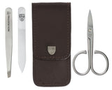 3 Swords Germany - brand quality 3 piece stainless steel INOX manicure pedicure grooming kit set for professional finger & toe nail care scissors file tweezers genuine leather case in gift box (03874)